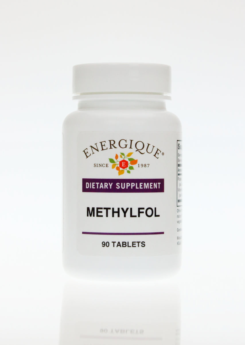 Energique Methylfol, a blend of methylfolate and methyl-B12, to support mood and cardiovascular health by assisting healthy methylation, 90 tablets bottle.