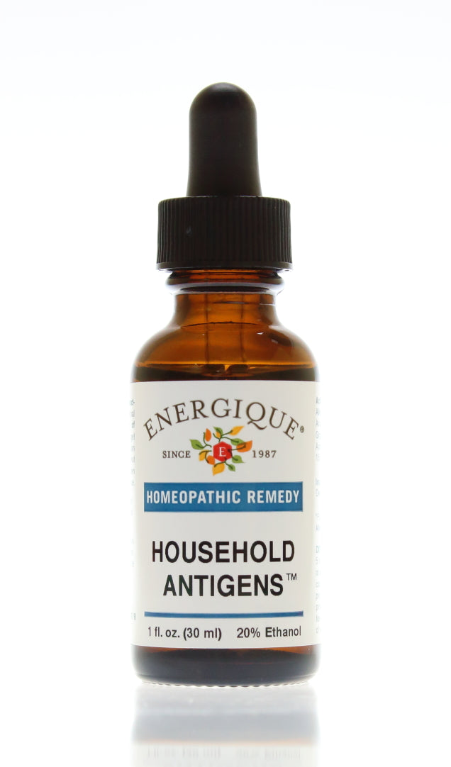 Amber 1 oz dropper bottle of Energique's Household Antigens.
