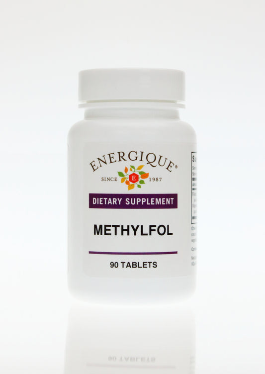 Energique Methylfol, a blend of methylfolate and methyl-B12, to support mood and cardiovascular health by assisting healthy methylation, 90 tablets bottle.