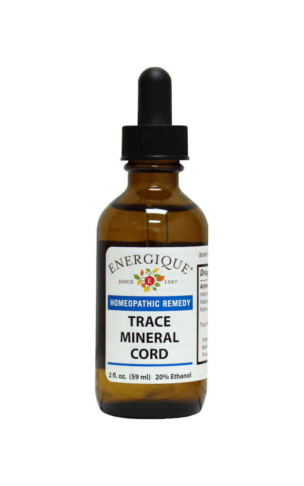 Energique Trace Mineral Cord liquid supplement supporting mineral balance and overall wellness, 2 fl oz dropper bottle.