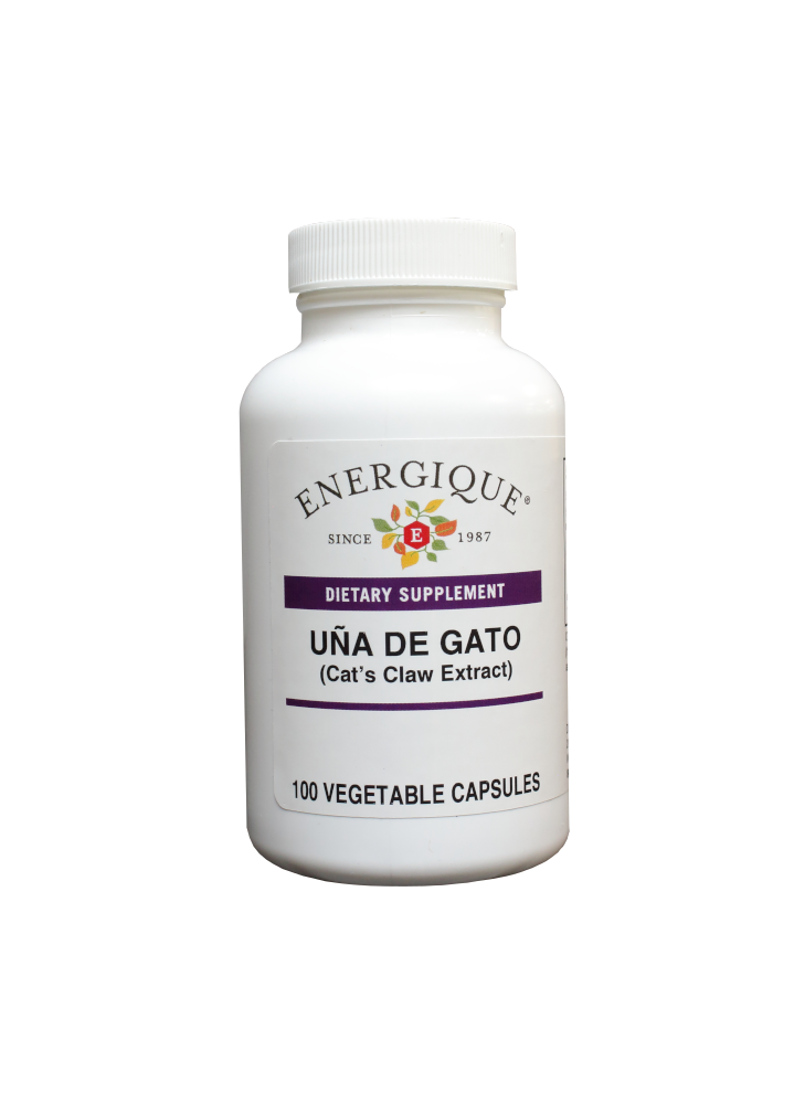 Energique Una-de-Gato herbal supplement supporting immune health, joint health, antioxidants. 100 tablets bottle.